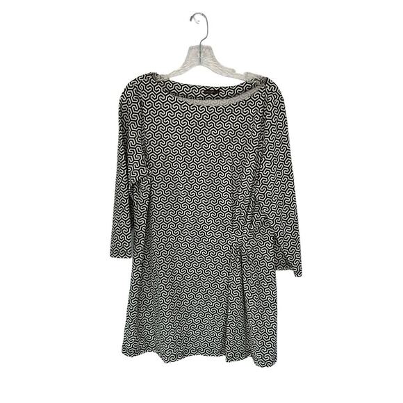 J. Mclaughlin Black White Geometric Print Career Ruched Tunic Blouse Size XL - Picture 1 of 10
